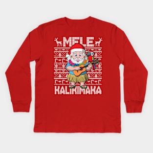 Mele Kalikimaka Hawiian Christmas Santa Kids Long Sleeve T-Shirt